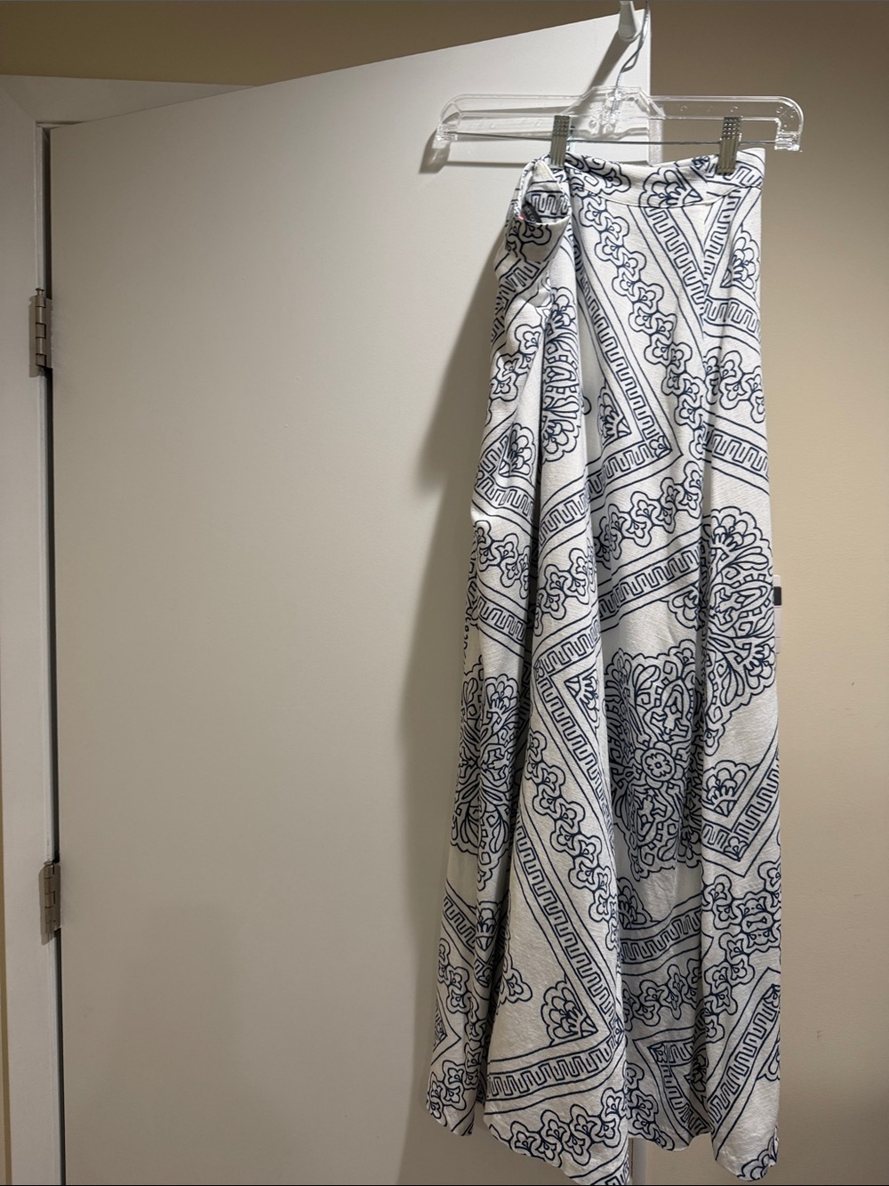 Vince Camuto White Maxi Skirt with Navy Bandana Print